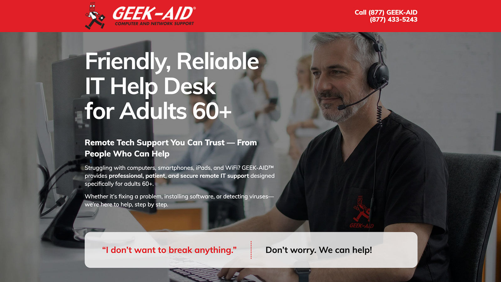 GEEK-AID remote IT help desk for adults 60+ page